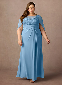 Azazie Hera vestidos de madre de la novia Vestido de Azul Acero de Gasa de Corte En A con Capa de encaje image6