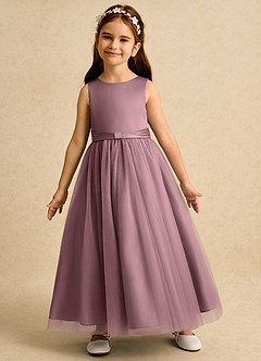 Azazie Lior Flower Girl Dresses Vintage Mauve Ball-Gown Pleated Tulle Dress image4