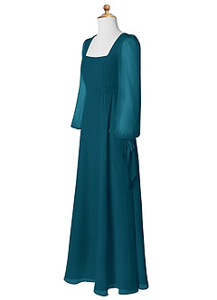 Azazie Leonia Junior Ink Blue A-Line with Pockets Chiffon Dress image9