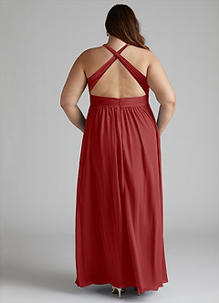 Azazie Ashia Bridesmaid Dresses Rust A-Line Pleated Chiffon Dress image11