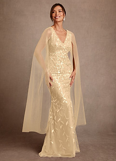 Azazie Arizona Mother of the Bride Dresses Champagne Sheath Lace Tulle Dress image1