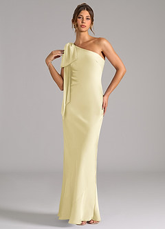 Azazie Capri Brudtärnklänningar Klä av Sjöjungfru i Stretch Satin Ena axeln Citronsorbet image3