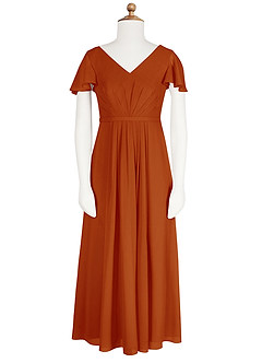 Azazie Peony Junior Jurk van Chiffon met A-Lijn Geplooid Paprika image6