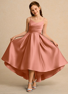 Azazie Sweets Junior Formal Jurken voor bloemenmeisjes A-Lijn Jurk van Mat Satijn Geplooid Meer Gesneden image4