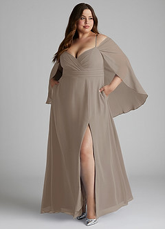 Azazie Cienna Jurken voor bruidsmeisjes Jurk van Chiffon met A-Lijn Off the Shoulder Taupe image9
