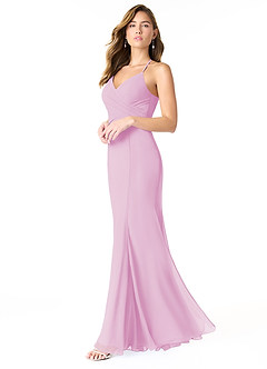 Azazie Carolina Vestidos de damas de honor Vestido de Rosa Caramelo de Gasa de Corte Sirena con Volante image3