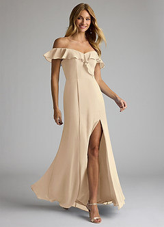 Azazie Sophie Jurken voor bruidsmeisjes Converteerbaar Jurk van Chiffon met A-Lijn Off the Shoulder Champagne image3