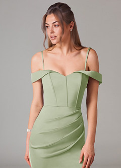 Azazie Everly Bridesmaid Dresses Dusty Sage Mermaid Off the Shoulder Stretch Satin Convertible Dress image2