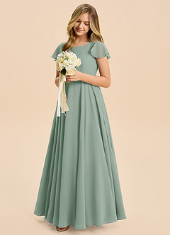 Azazie Cady Junior Silver Sage A-Line Pleated Chiffon Dress image4