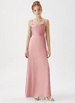 Azazie Shale Junior Robe Trapèze en Satin extensible Rose Poudré image5