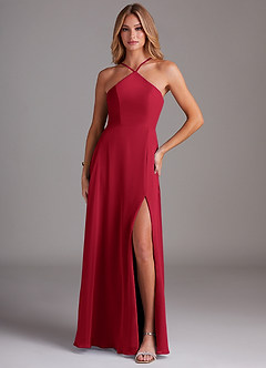 Azazie Bailey Abiti da Damigella Abito A-Line in Chiffon con Scollo Halter e Spacco Laterale Scarlatto image1