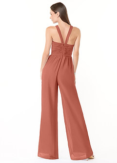 Azazie Berdie Brudtärnklänningar Jumpsuit av i Chiffong V-ringad plisserad halare image2