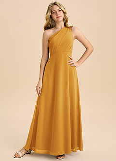 Azazie Phaedra Junior Butterscotch A-Line Pleated Chiffon Dress image3