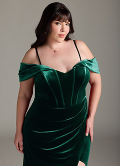 Azazie Jas Bridesmaid Dresses Emerald Sheath Off-The-Shoulder Corset Velvet Convertible Dress image18
