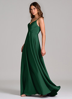 Azazie Amani Bridesmaid Dresses Dark Green A-Line Pleated Stretch Satin Dress image3