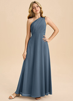 Azazie Phaedra Junior Vestido de Neptuno de Gasa de Corte en A con Plisado image3