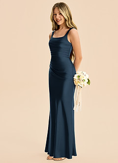 Azazie Agustina Junior Dark Navy Sheath Pleated Stretch Satin Dress image5