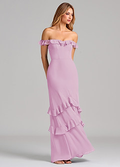 Azazie Marilynn Final Sale Dusty Blue Mermaid Off the Shoulder Chiffon Dress image4