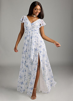 Azazie Omari Bridesmaid Dresses Blue Cottage Floral A-Line Chiffon Dress image1