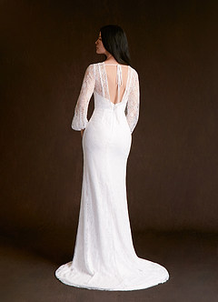 Azazie Willa Wedding Dresses Diamond White Mermaid Lace Dress image4