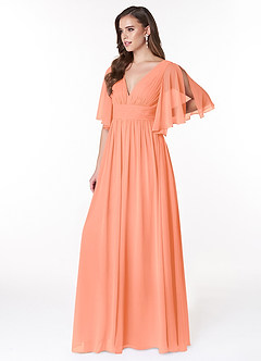Azazie Temeka Bridesmaid Dresses Sunset A-Line Ruched Chiffon Dress image3