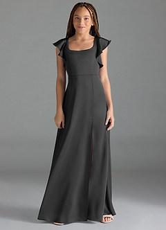 Azazie Bondi Junior Black A-Line Side Slit Stretch Satin Dress image1