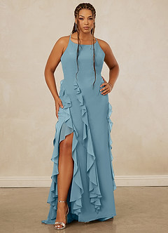 Christian Siriano Bridal for Azazie 1006 Bridesmaid Dresses Moody Blue Mermaid Ruched Chiffon Dress image8