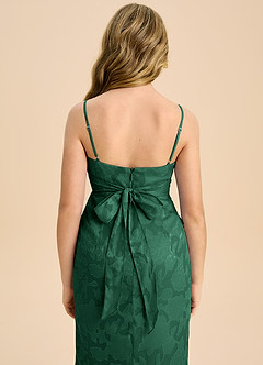 Azazie Mai Junior Dark Green Sheath Pleated Floral Burnout Dress image7