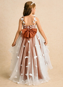 Azazie Darlina Robe Demoiselle D'honneur Fillette Robe Princesse en Tulle Dentelle Ivoire Orange Brûlée image7
