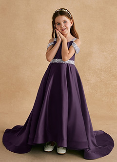 Azazie Jodi Abiti da Ragazza di Fiori Abito A-Line in Raso Opaco Prugna image5