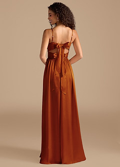 Azazie Zeya Bridesmaid Dresses Auburn A-Line Pleated Metallic Satin Dress image2