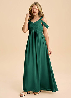 Azazie Lianne Junior Emerald A-Line Off the Shoulder Chiffon Dress image6