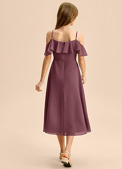 Azazie Kamilla Junior Abito A-Line in Chiffon a Spalla Scoperta Sangria image2