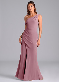 Azazie Madelyn Bridesmaid Dresses Vintage Mauve Mermaid Off the Shoulder Chiffon Convertible Dress image4