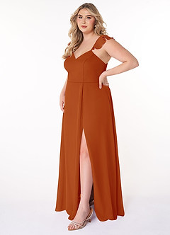 Azazie Everett Bridesmaid Dresses Paprika A-Line V-neck Ruched Chiffon Dress image8