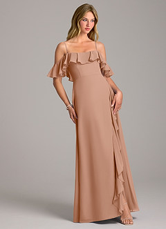 Azazie Aubrie Jurken voor bruidsmeisjes Jurk van Chiffon met A-Lijn Off the Shoulder Champagne Roos image5