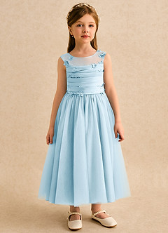 Azazie Snowball Girl Flower Girl Dresses Sky Blue Ball-Gown Pleated Tulle Dress image1