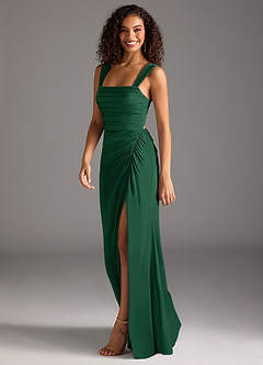 Azazie Jesaphine Bridesmaid Dresses Dark Green Sheath Bow Stretch Satin Dress image6