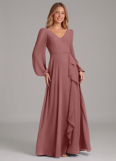 Azazie Simone Bridesmaid Dresses Desert Rose A-Line Long Sleeve Chiffon Dress image4