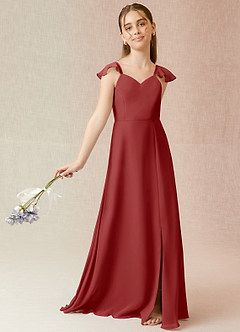 Azazie Everett Junior A-Linie Chiffon Kleid Rost image2