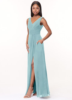 Azazie Karina Bridesmaid Dresses Sea Glass A-Line Pleated Chiffon Dress image3