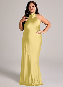 Azazie Velli Abiti da Damigella Abito Sirena in Raso Elasticizzato Collo Alto Canarino image9