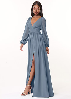 Azazie Norah Bridesmaid Dresses Twilight A-Line V-Neck Long Sleeve Chiffon Dress image4