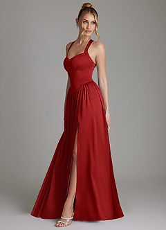 Azazie Francis Bridesmaid Dresses Pomegranate A-Line Corset Stretch Satin Dress image6