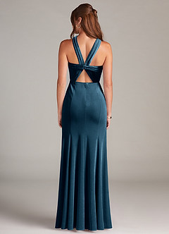 Azazie Rue Bridesmaid Dresses Blue Topaz A-Line Pleated Velvet Dress image5
