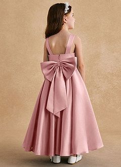 Azazie Honey Bear Flower Girl Dresses Dusty Rose A-Line Pleated Matte Satin Dress image1