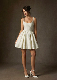 Azazie Ruby Abiti da Sposa Abito A-Line in Jacquard Floreale Con Tasche Bianco Antico image6