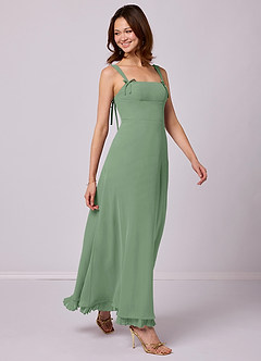 Barbie ♥ Azazie Brautjungfernkleider A-Linie Plissee Chiffon Kleid Matcha image1