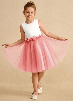 Azazie Louisa Flower Girl Dresses Ivory Coral A-Line Sleeveless Tulle Dress image4