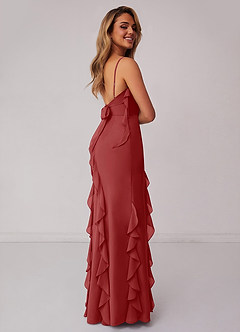 Barbie ♥ Azazie Bridesmaid Dresses Rust Sheath Bow Chiffon Dress image2